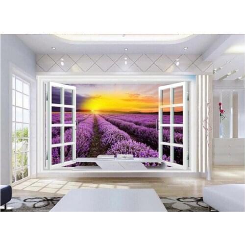 Custom photo 3d wallpaper The window lavender flower field background 3d wall murals wallpaper for living room home decor