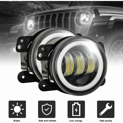 LED Bulb Angel Driving Fog Light Jeep Wrangler Combo Lamp Round Kit Beam 6000K 2pcs IP68 4inch Headlight