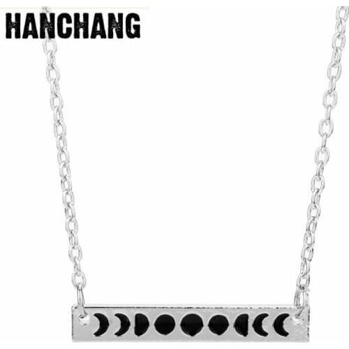 Mysterious Moon Eclipse Gradient Neutral Necklace Moon Phase Lunar Eclipse Map Geometric Bar Pendant Necklace Long Chain Witchc