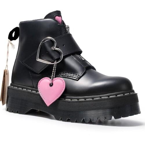 Warm like home Size 34-41 Chunky Motorcycle Boots For Women Autumn 2021 Fashion Round Toe Lace-up Combat Boots Ladies Shoes