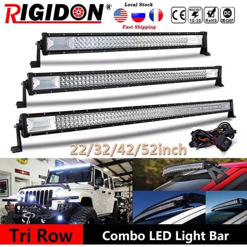 RIGIDON 22/32/42/52inch 7D Tri-Row Curved Led Light Bar Flood Spot Combo Beam for Jeep Offroad Truck Boat 4WD SUV ATV