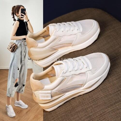 Gump shoes womens 2021 new spring thick sole inner height small white shoes summer leisure breathable mesh sports shoes