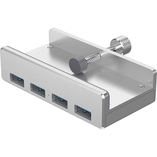 USB Hub, 4 Port USB 3.0 Clip-Type Aluminum Alloy Portable Size Travel Super Speed USB Splitter with LED Blue Light for PC Laptop