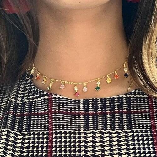 Gorgeous trendy european style women female wedding jewelry chic rainbow necklace dangle birthstone cz wedding chocker necklace