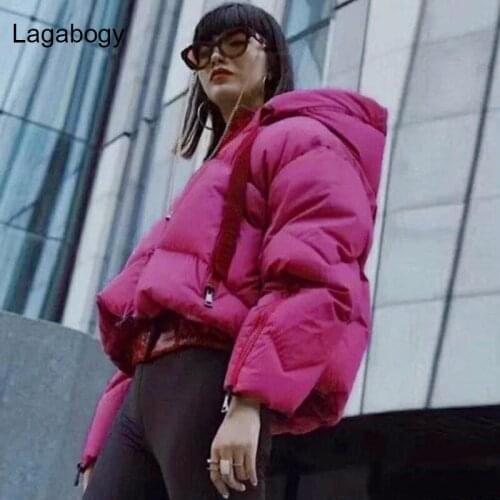 Lagabogy 2021 Winter Short Hooded 90%White Duck Down Jacket Loose Warm High Quality Parkas Female Long Sleeve Windproof Coats