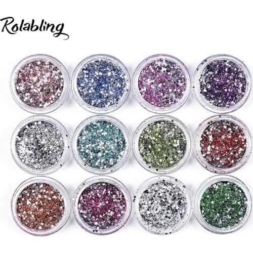 12pots/set Nails Sequins Shining Powder DIY Nail Art Decorations Holographics Nail Flakies Sequins Nail Art Glitter Powder