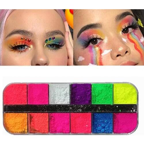 12Gird/Box Lasting Fluorescent Matte Eyeshadow Neon Pigment Powder Halloween Decoration Eyeshadow Palette