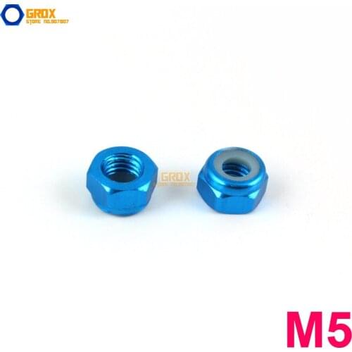 15 Pieces M5 Sky Blue Hex Nylon Lock Nut Aluminum