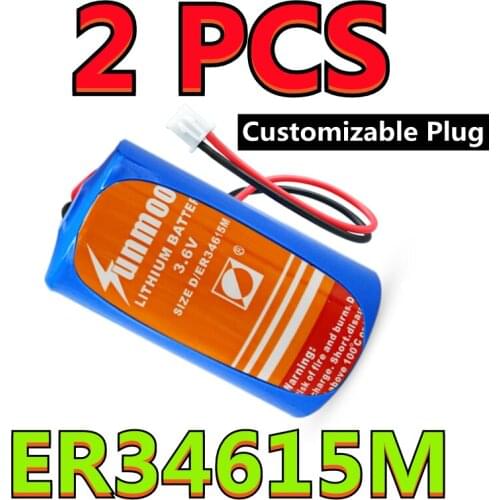 2PCS Original NEW SUNMOON ER34615M 34615 D Size 3.6V Water Meter PLC Battery High Power Type (Customizable Plug)