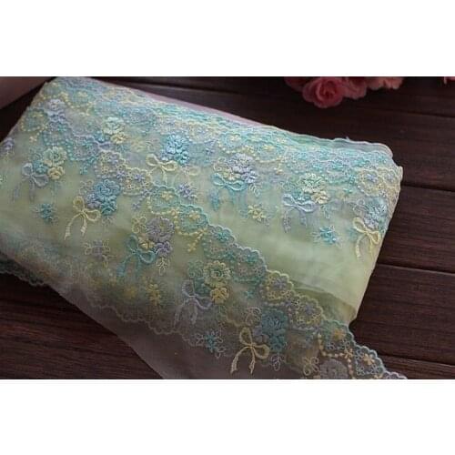 2 Yards Lace Trim Floral Bow Embroidered Cyan Tulle Lace Trim 5.11 Inches Wide High Quality