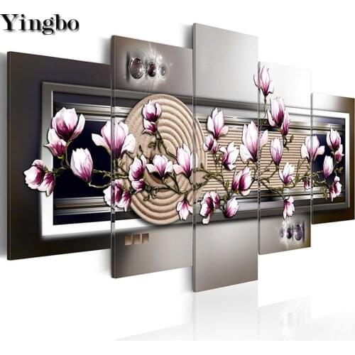 5 pcs Magnolia Flowers 5D DIY Diamond Painting Full Square round Drill Multi-picture Combination 3D Rhinestone Embroidery Mosaic