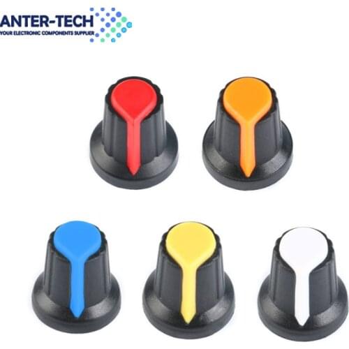 5PCS/lot WH148 potentiometer knob cap(copper core) 15X17mm 6mm Shaft Hole AG2 Yellow Orange Blue White Red 5value*1PCS=5PCS