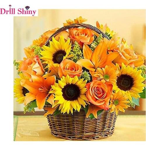 5D DIY diamond embroidery flowers full square Diamond Painting Cross Stitch Sunflower Floral Basket Diamond Mosaic Needlework