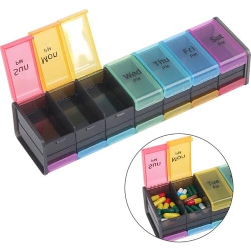 7 Days Weekly Pills Box Tablet Holder Storage Case Medicine Drug Container Double-Sided 14 Cells Pill Box Tablet Storage Box