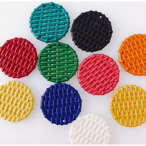 Acrylic Plastic Round Imitation Weave Pendant Accessories Eardrop Necklace Charms Jewelry Finding Diy Material 10pcs
