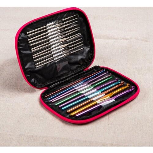 22 Sizes Aluminum Crochet Hooks Knitting Needles Multi Color Stitches Crafts Case DIY Weave Sewing Tools Yarn Knitting Needle