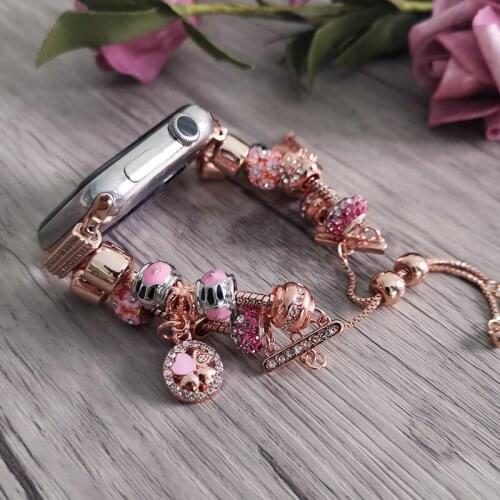 Women Crystal Smart Watch Bracelet Chain 44/42/40/38mm for Apple Watch3/2 iWatch6/5/4 Retro Stretch Watchband Strap Wristband