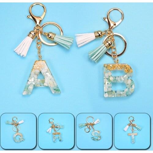 26 Letters Creative Fashion Resin Keychains for Women Gold Foil Bag Decor Pendant Charms Handbag Accessories Tassel Key Rings