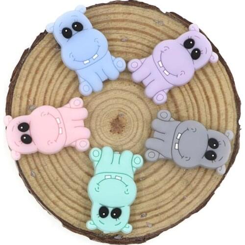 Kovict 10pcs BPA Free Hippo Baby Teething Beads Cute Silicone Beads For Food Grade Infant Nursing Teether Toy Accessories