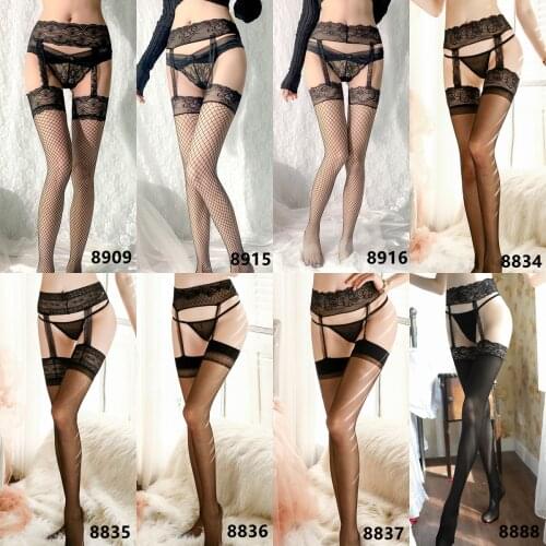 Erotic Women Sexy Body Stocking Lace Soft Top Thigh High Stockings + Suspender Garter Belt Over Knee Pantyhose