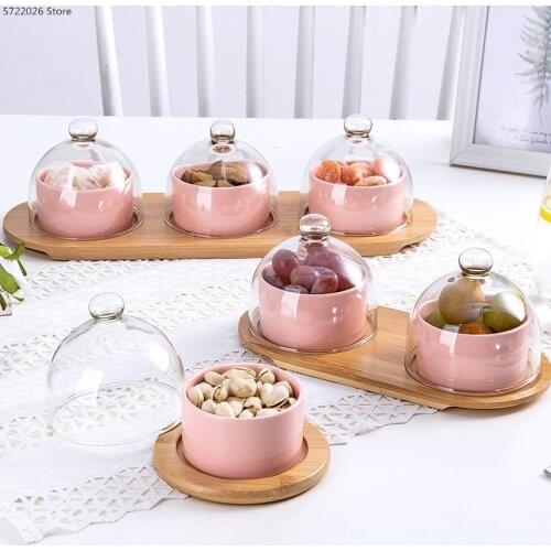 Creative Dessert Bowl Ceramic Tableware Cake Pudding Bowl Modern Living Room Glass Cover Snack Dried Fruit Platter Fruit Tray