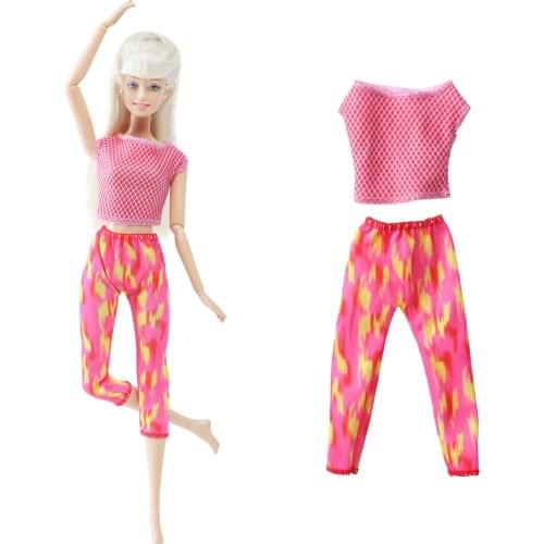 BJDBUS Pink Fashion Doll Clothes for Barbie Doll Yoga Daily Casual Wear Top Trousers Pants Homewear Accessories Kids Toy Gift