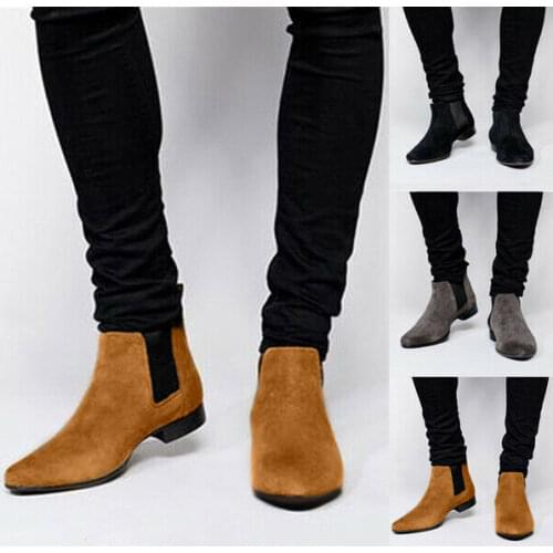 Mens Casual Flat Suede Leather Chelsea Chukka Dress Ankle Boots Slip On Shoes Spring Autumn Leisure Plus Size Mens Boots