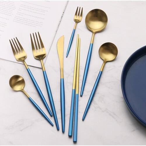 Silverware Set 304 Stainless Steel Tableware 1/6/12/24/48 Pcs Cutlery Set Luxury Flatware Fork Steak Knife Set Coffee Spoon Set