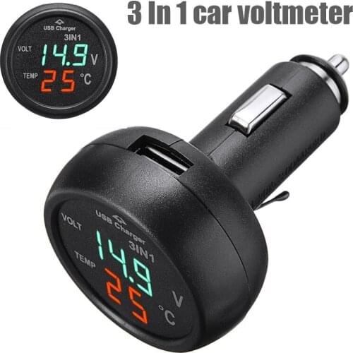 New 12V Lighter Cigarette Black USB Charger Voltmeter Socket Power Thermometer for Car Bus Truck Voltage Meter Accessories
