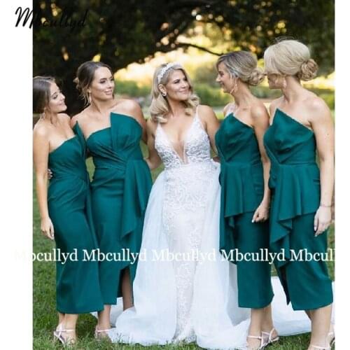 New Arrival Short Bridesmaid Dresses Pleated Satin Sleeveless Wedding Guest Dress Wholesale Evening Gowns Robe De Soiree