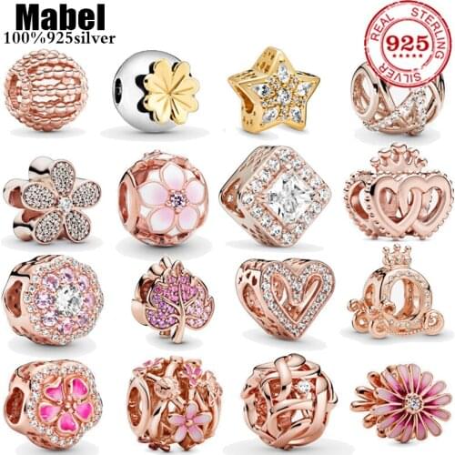 New Original 925 Sterling Silver Sparkling Freehand Heart Bead Charms Rose Gold Fit Pandora charm Bracelets Women DIY Jewelry