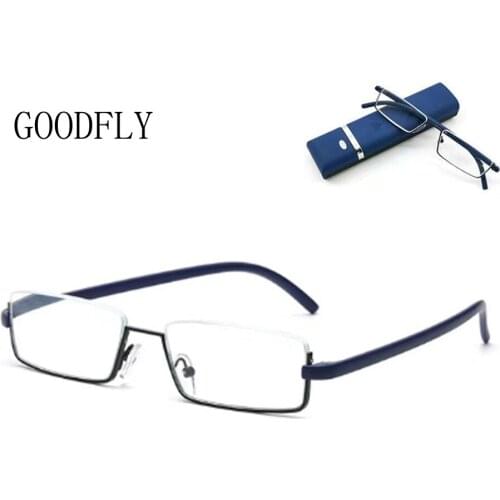 Reading Glasses Men Women Anti-Blue Light Glasses Square Metal Half Frame Eyeglasses TR90 Eyewear With Case Optical Glasses 2021