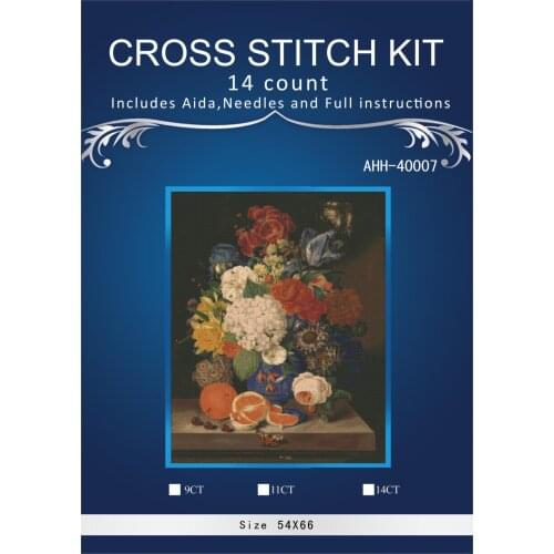 Oneroom vase flowers 3 Cross Stitch Embroidery Kits 14CT Owl Animal Tree Cotton Thread Painting DIY Needlework DMC