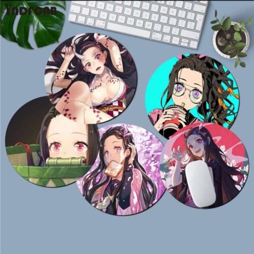 YNDFCNB Hot Anime Demon Slayer Kamado Nezuko Gaming round Mouse Pad Computer Mats gaming Mousepad Rug For PC Laptop Notebook