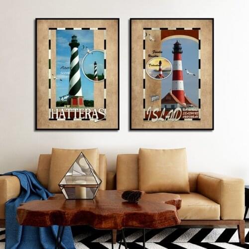 Retro Canvas Painting Light Tower Building Landscape Wall Art Pictures for Living Room Modern Home Decoration Posters and Prints