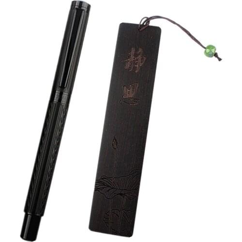 Black Forest Metal Fountain Pen Titanium Black 0.5MM Nib Beautiful Tree Texture Writing Ink Pen for Business Office