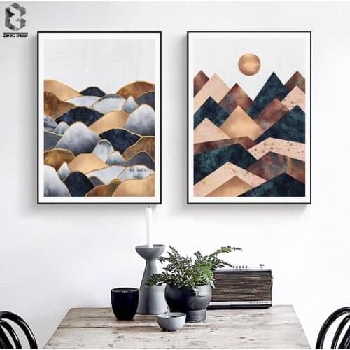 Nordic Canvas Posters And Prints Wall Art Geometric Sunrise Painting Wall Pictures for Home Decoration, Marble Wall Decor
