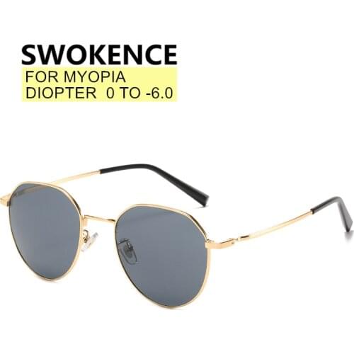 SWOKENCE Polarized Myopia Sunglasses Men Women Alloy Frame UV400 Nearsighted Glasses Shortsighted Prescription Spectacles SA03