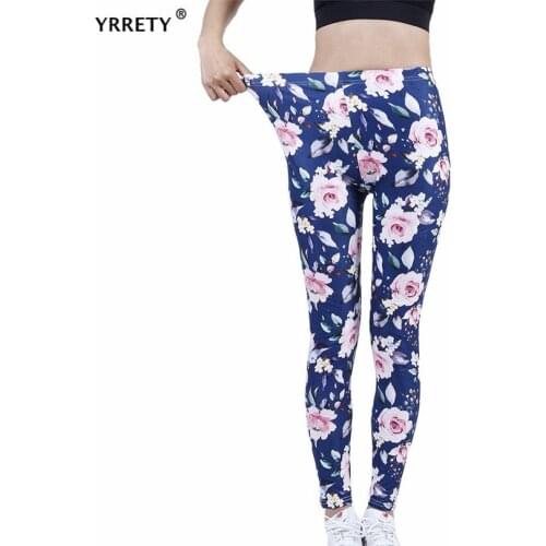 YRRETY Sport Legging Women Fitness Running Gym Slim Pants High Waist Push Up Stretch Workout Navy Pink Flowers Printed Bottom