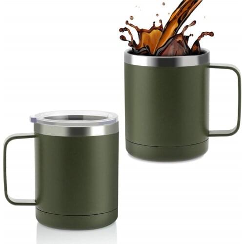 10 oz Stainless Steel 304 Double Wall Vacuum Insulated Coffee Mug With Lid and Handle