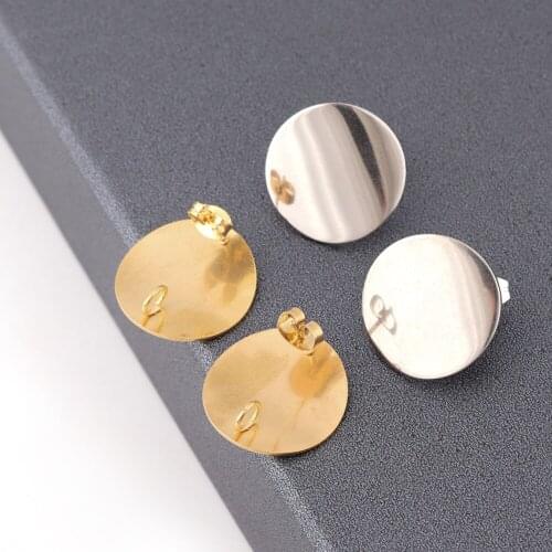 20mm Gold Stainless Steel Blank Post Earring Studs Base Pins With Earring Plug Findings Ear Back For DIY Jewelry Making Findings