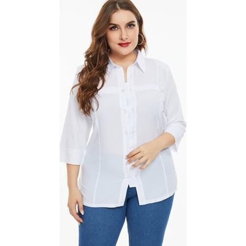 2021 Spring Women Long sleeve white top and blouse fashion ladies Casual Elegant retro Plus Size Womens Tops