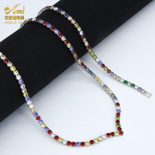ANIID Womens Neck Chain Pendants For Jewelry Choker Necklace Rainbow Crystal Rhinestone Wedding Cuban Link Iced Out Mens 2021