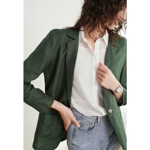 Linen Silk Women Suits 50% Mulberry Silk Office Lady Basic Coat M L XL Free Shipping