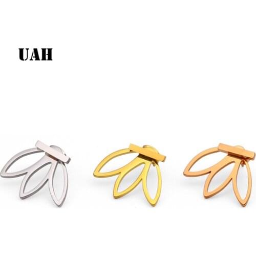 UAH Women Stainless Steel Earring Simple Gold color Hollow Glossy Geometric shape Charm Double Sieded Stud Earrings Jewelry