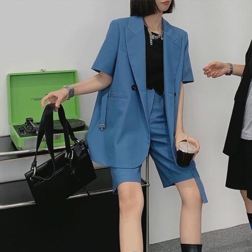 Plus Size Womens 2021 Summer New Style Cool High-end Fried Street Short-sleeved Loose-fitting Suit Jacket and Shorts Suit