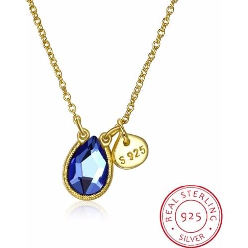 Lekani Crystal From Swarovski Women Necklace Fine Jewelry Blue Crystal Water Drop Pendant Necklace Fashion Jewelry Collares