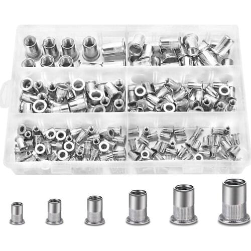 200Pcs Stainless Steel Rivet Nuts Flat Head Threaded Insert Nutsert Rivetnut Assortment Kit M3/M4/M5/M6/M8/M10