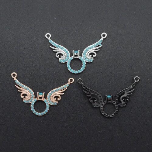 29x19mm 100% CZ Zircon DIY Jewelry Wedding Ring Wing Connectors Charm Wholesale Fashion Jewelry Accessories