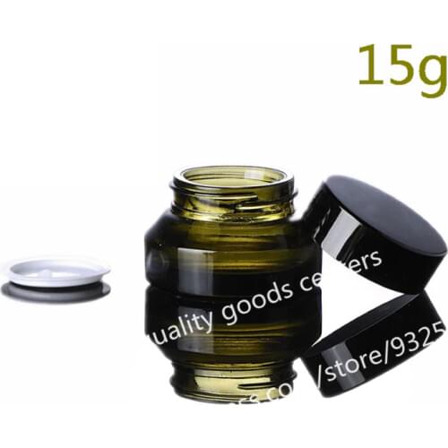 Free Shipping 15g green glass jars, High quality 15ml cream jars, skin care cream bottles, dark glass cosmetic containers